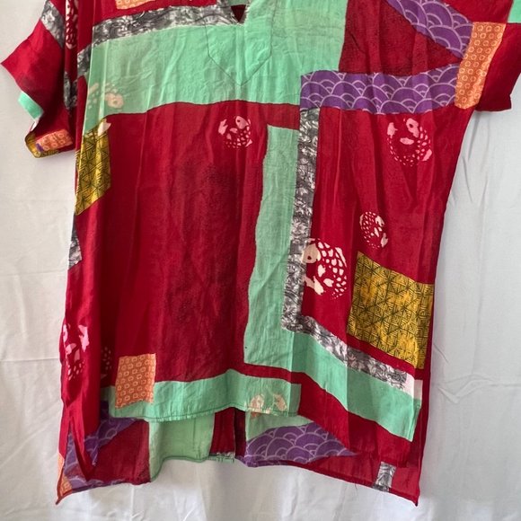 Citron Red Multicolor Patchwork Pattern Short Sleeve Tunic Sz L - Picture 5 of 11